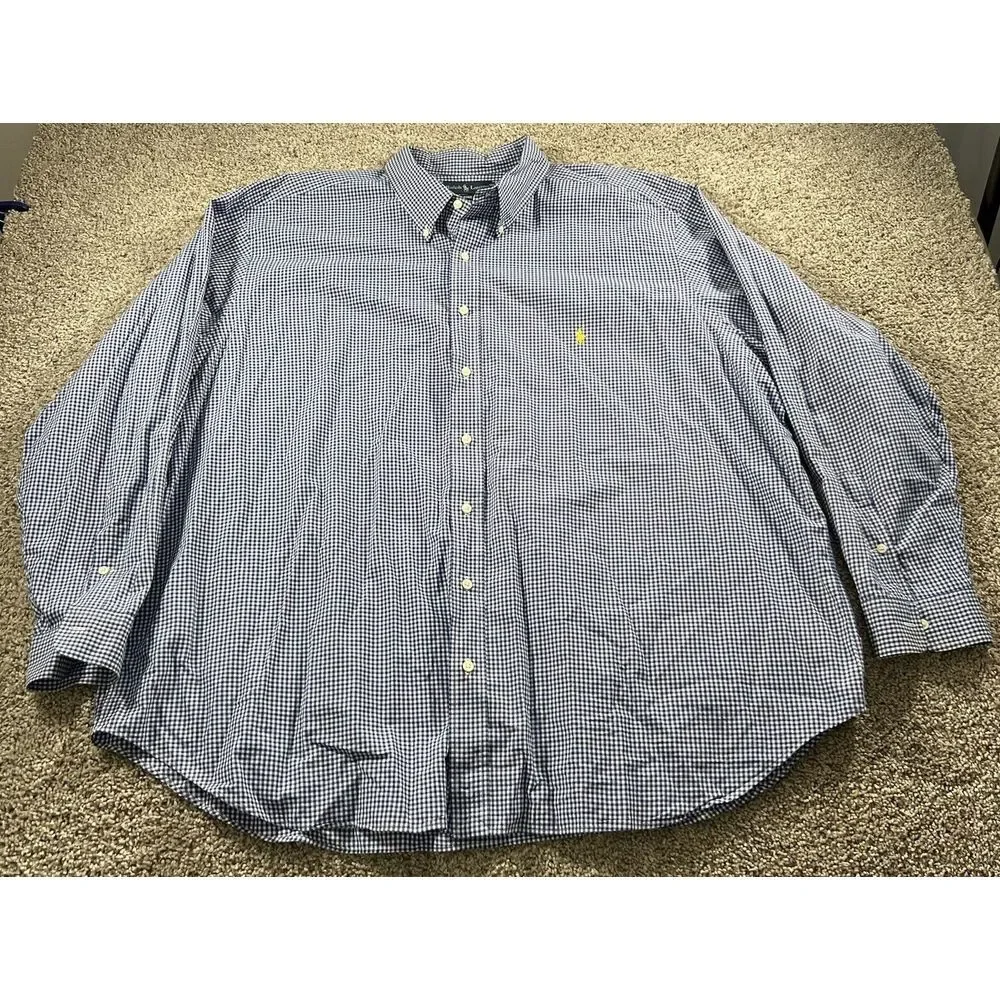 Polo Ralph Lauren Shirt Mens 3XB Blue White Check Button‎ Up Casual Classic Fit